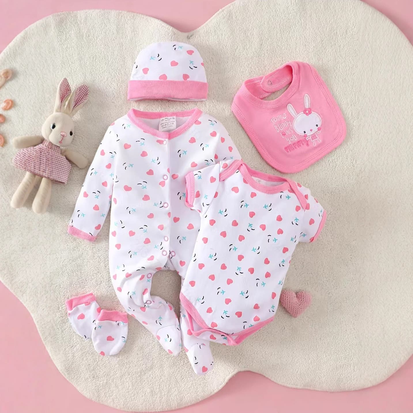 Baby Short-Sleeve Romper, Long Crawling Pure Cotton Bodysuit, Five-Piece Pajama Set, Jumpsuit, Spring and Summer Newborn Baby Sleepsuit