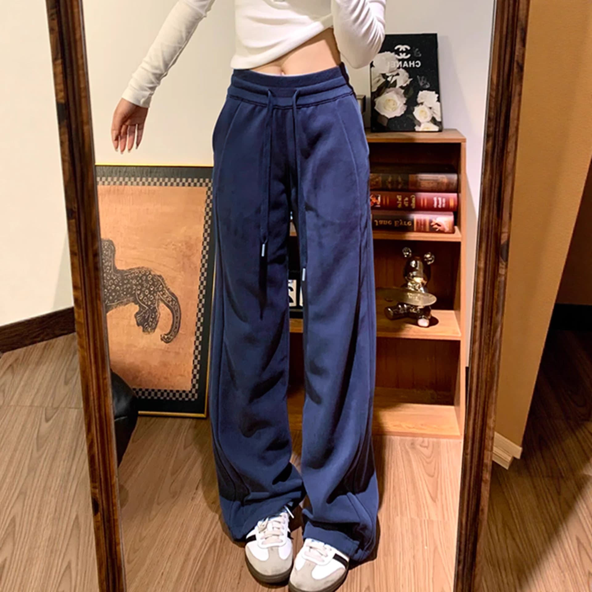 American-style slim-fit lulu athletic casual pants for women, autumn high-waist slimming straight-leg sweatpants, petite-friendly drape wide-leg pants