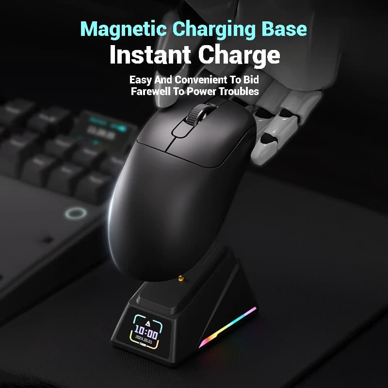 Black Knight AJ179 Apex Gaming Mouse PAW3395 Wireless Bluetooth Triple Mode Lightweight with Charging Base Gaming Mouse