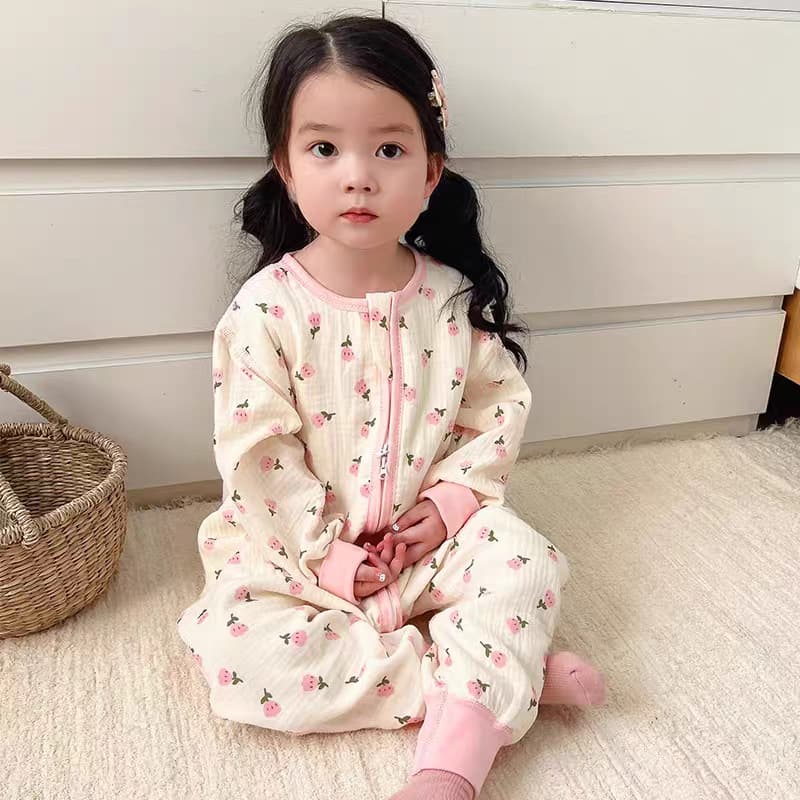 Children's Seamless One-Piece Pajamas, Class A, All-Cotton Gauze, Thin Spring and Autumn Style, Baby Girls' Summer Loungewear Sleep Sack