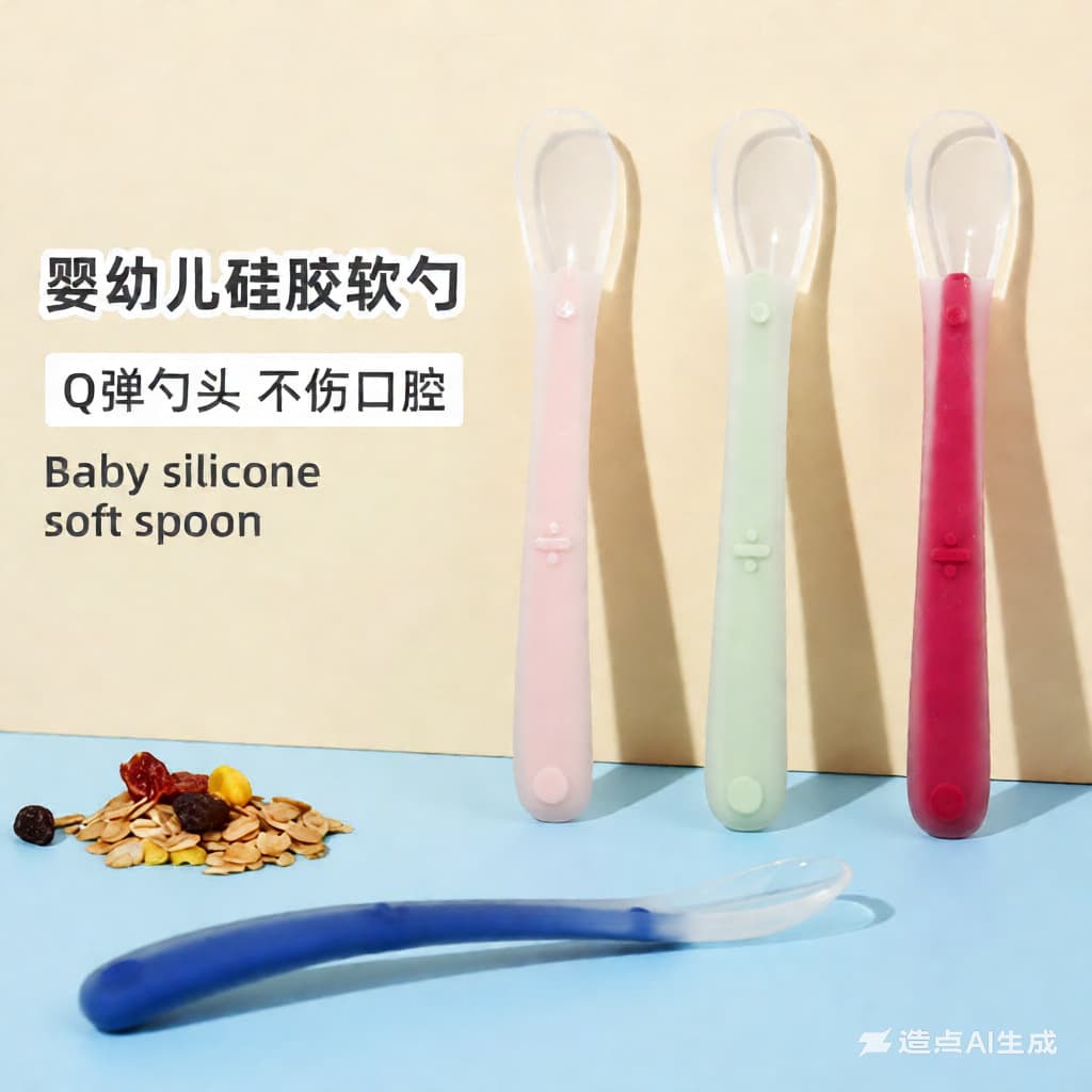 Baby silicone spoon newborn baby soft spoon feeding water feeding fruit puree eating tableware food supplement spoon FDA