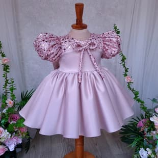 Puff sleeve princess dress for girls 2026 new sequin satin skirt children's formal wear Princess dress