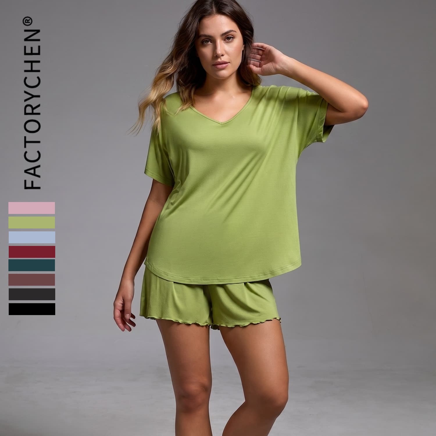 Cross-Border Women Pajama Set Loose Modal Homewear Summer Thin V-Neck Short Sleeve Shorts Two-Piece Set