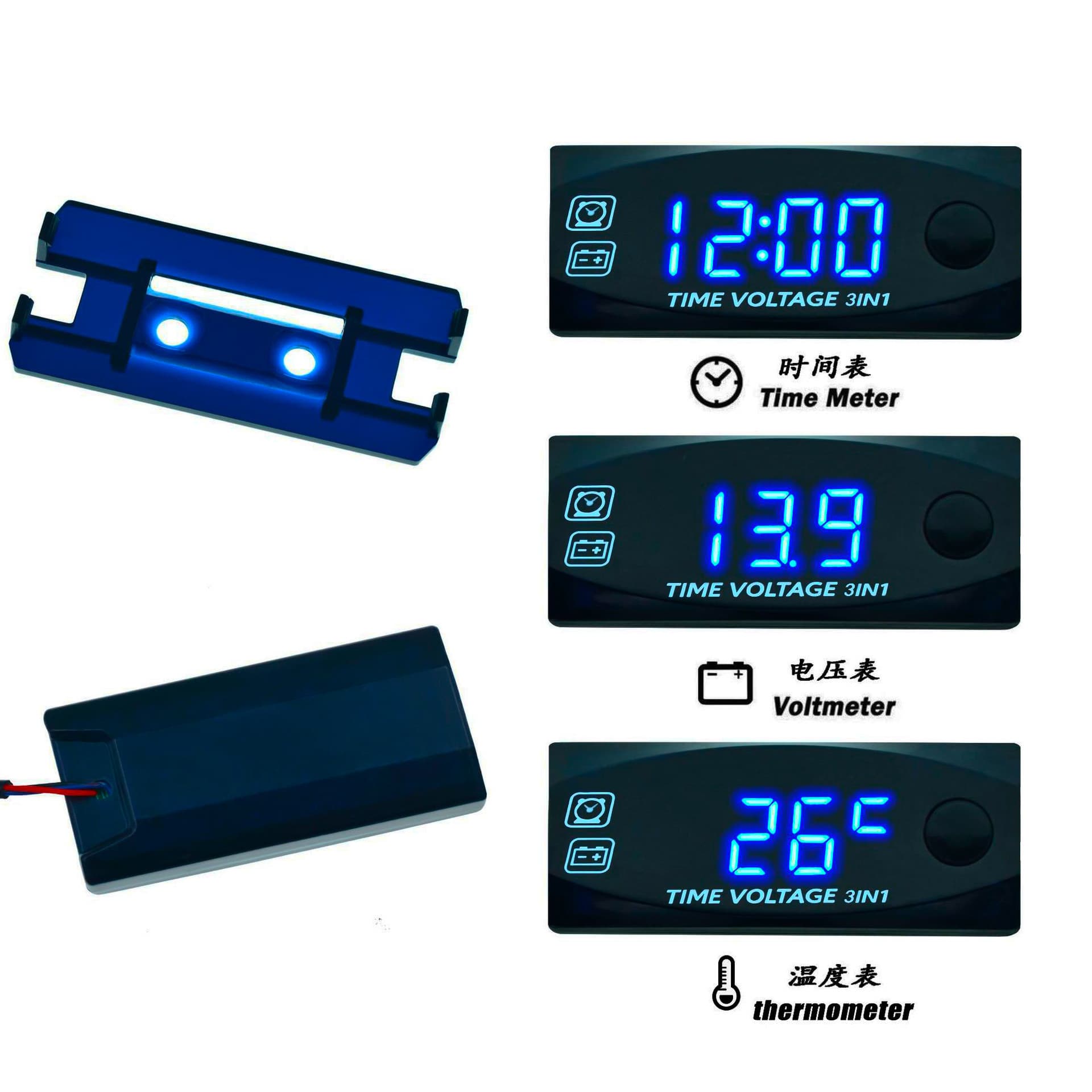 Electronic clock thermometer three-in-one LED electronic watch 12V universal large screen digital display IP67 dustproof