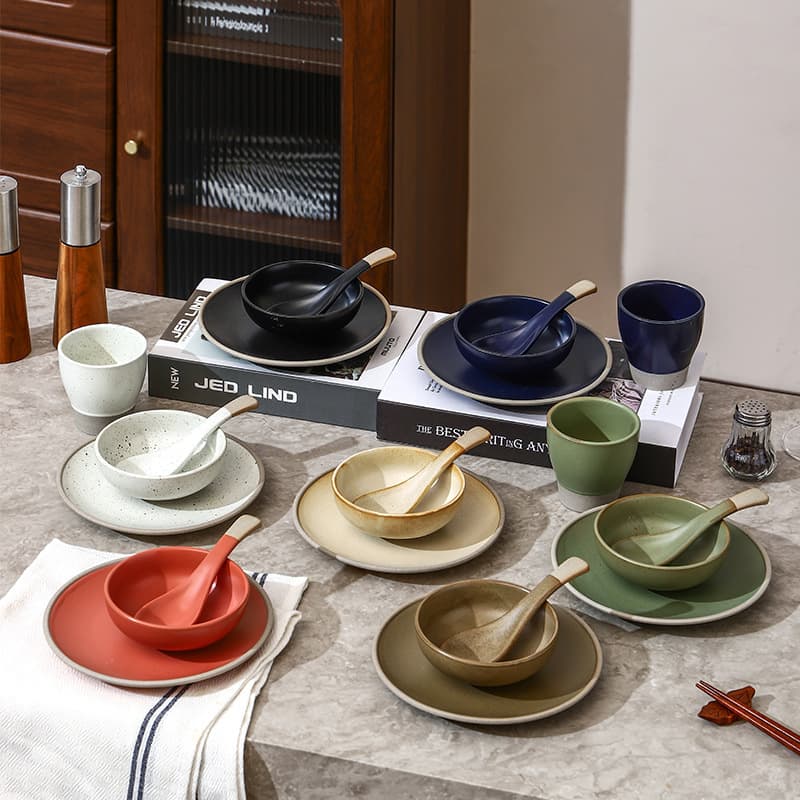 Cross-border Coarse Pottery Tableware, High-end Hotel and Restaurant Commercial Four-piece Place Setting Set, Home Rice and Soup Bowls