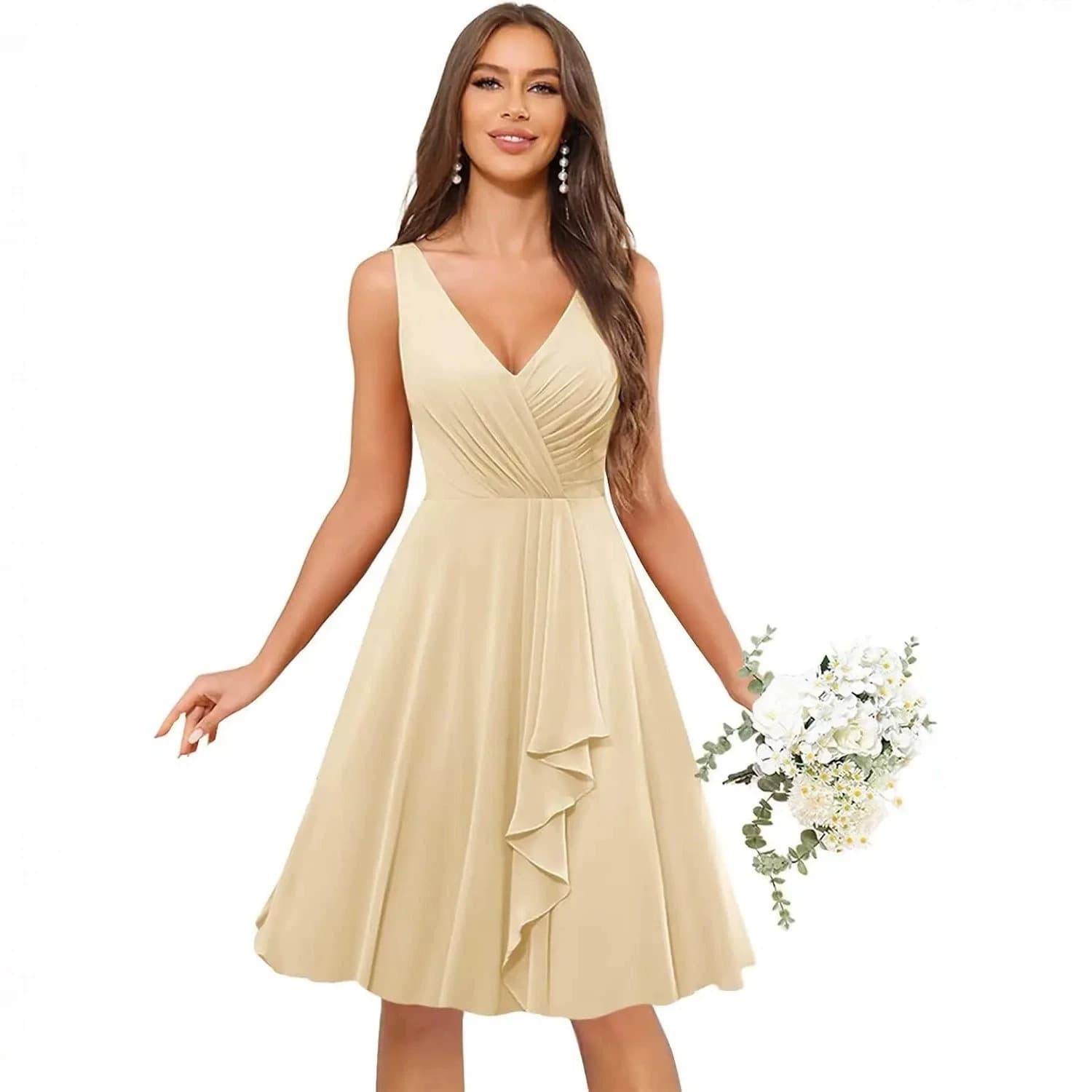 AliExpress Cross-border V-neck Evening Dress Short 2026 New Summer Sleeveless Banquet Birthday Party Dress for Women