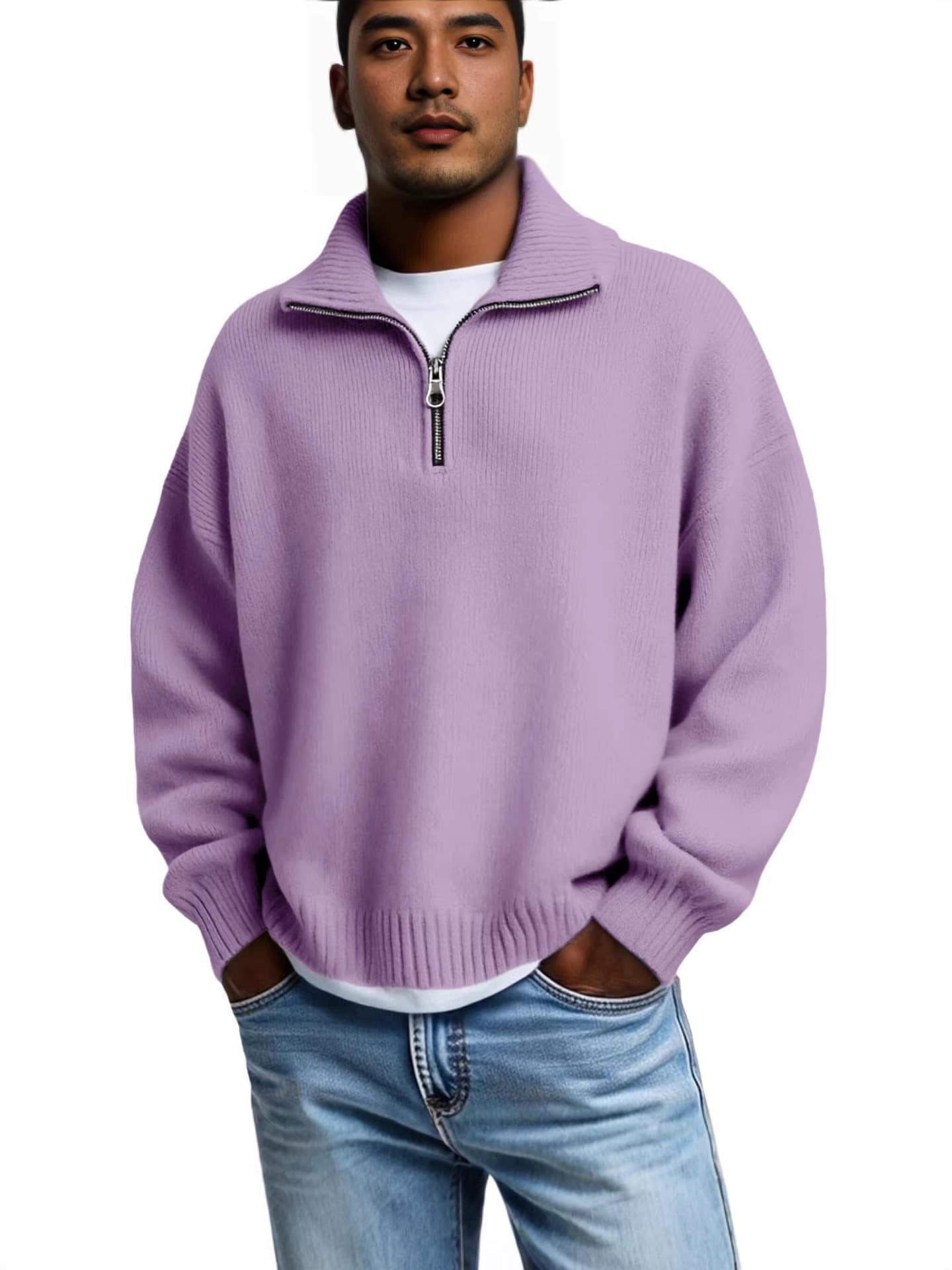 Amazon 2026 Fall/Winter Bestseller Men's Knit Sweater Half-Zip Solid Color Long Sleeve Top Premium Style