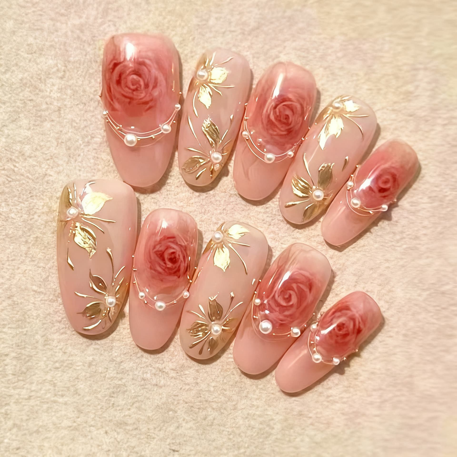 Cross-border wearable nails summer 3D carved European and American hot girls foreign trade nail pieces handmade manicure nails wearable nails