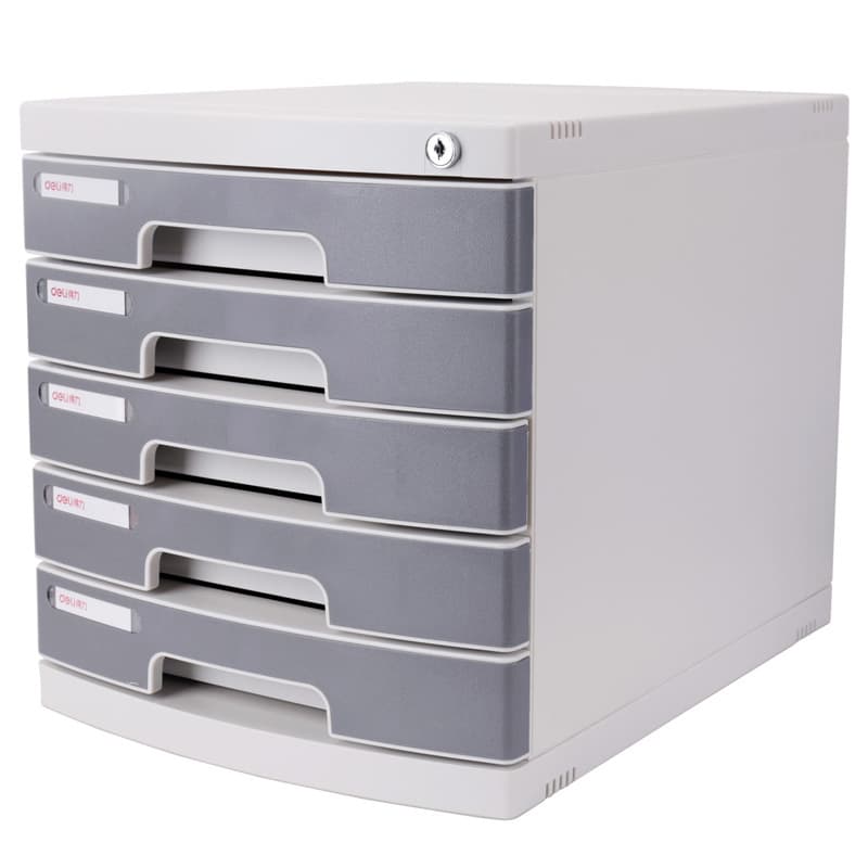 Deli 8855 File Cabinet with Lock Light Gray 5-Tier Pull-out Desktop Storage Box Archive with Label Drop Shipping