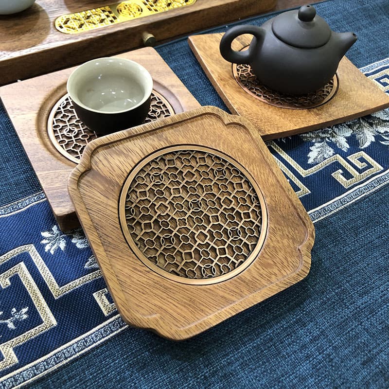 Walnut Wood Household Pot Stand, Dry Brewing Platform, High-End Solid Wood Water Storage Small Tea Tray, Pot Maintenance Mat, Small Water Storage Coaster