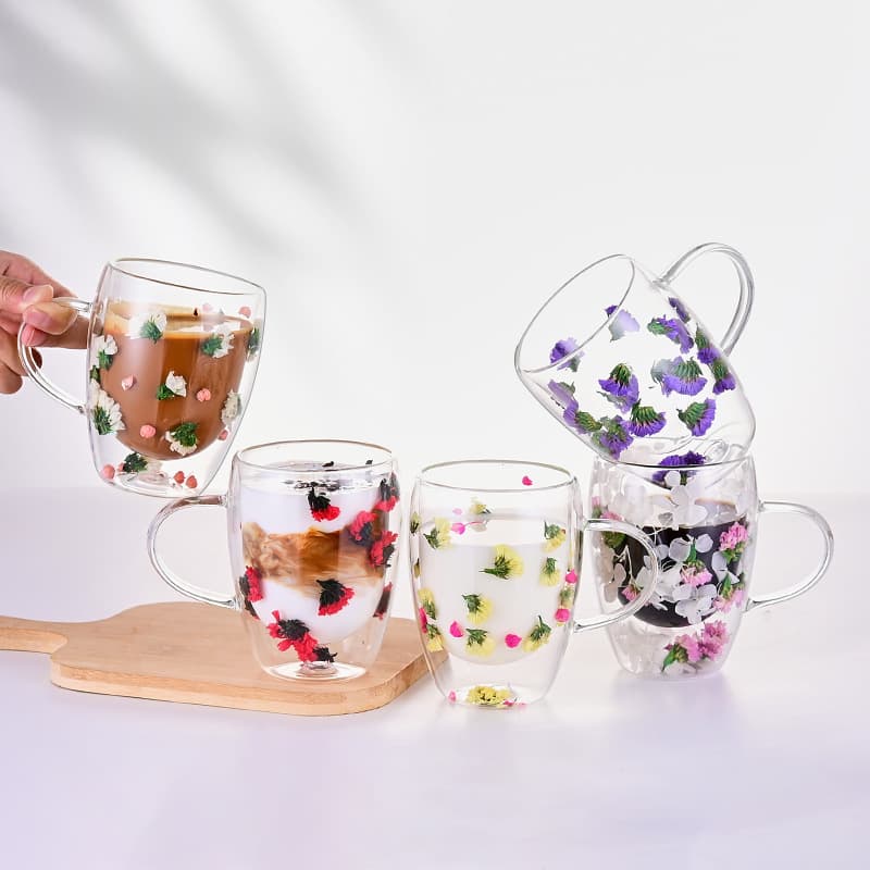 Trending Real Dried Flower Double Wall Glass Cup Cross-Border Borosilicate Creative High Appearance Simple Milk Coffee Cup