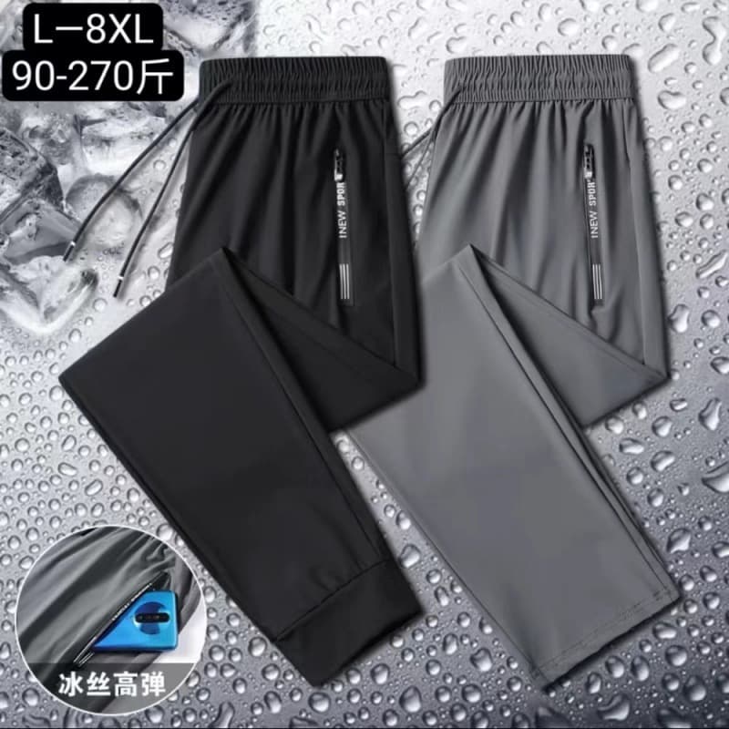 Youth Nylon Ice Silk Pants Men's Summer Thin Quick-Drying Sports Pants Men's Large Size Straight Casual Pants Men's Style
