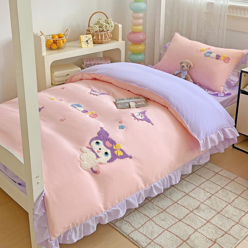 Girls' dormitory bed three-piece fitted sheet set cute single bed sheet quilt cover student bunk bed six-piece bedding set