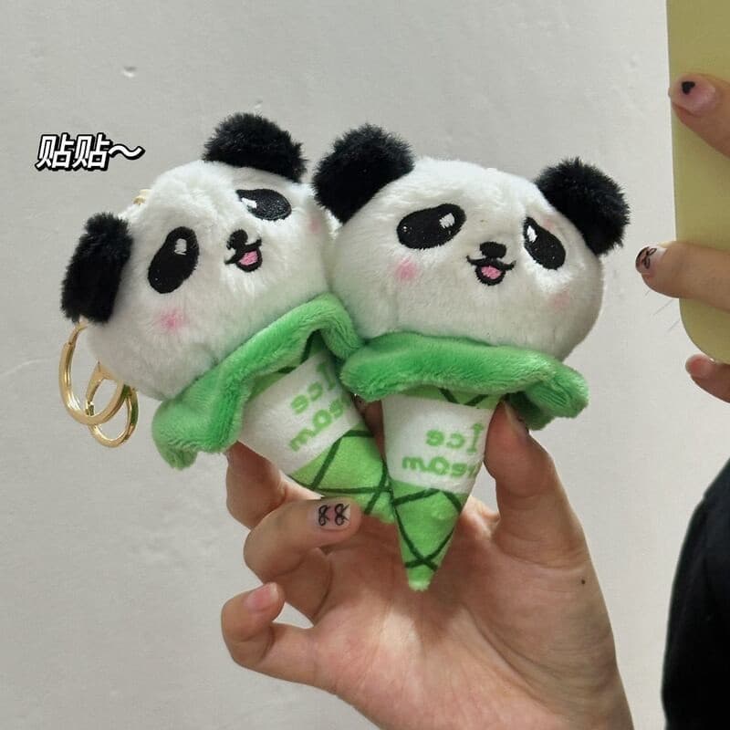 Creative Cartoon Panda Ice Cream Cone Plush Doll Backpack Charm Keychain Children's Creative Toy Ornament