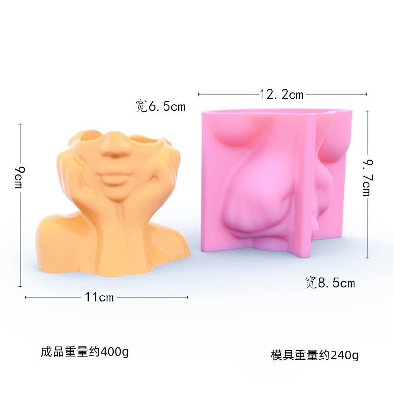 DIY Woman Holding Vase Aromatherapy Candle Silicone Mold - Lotus Girl Flower Pot Pen Holder Diffuser Plaster Mold