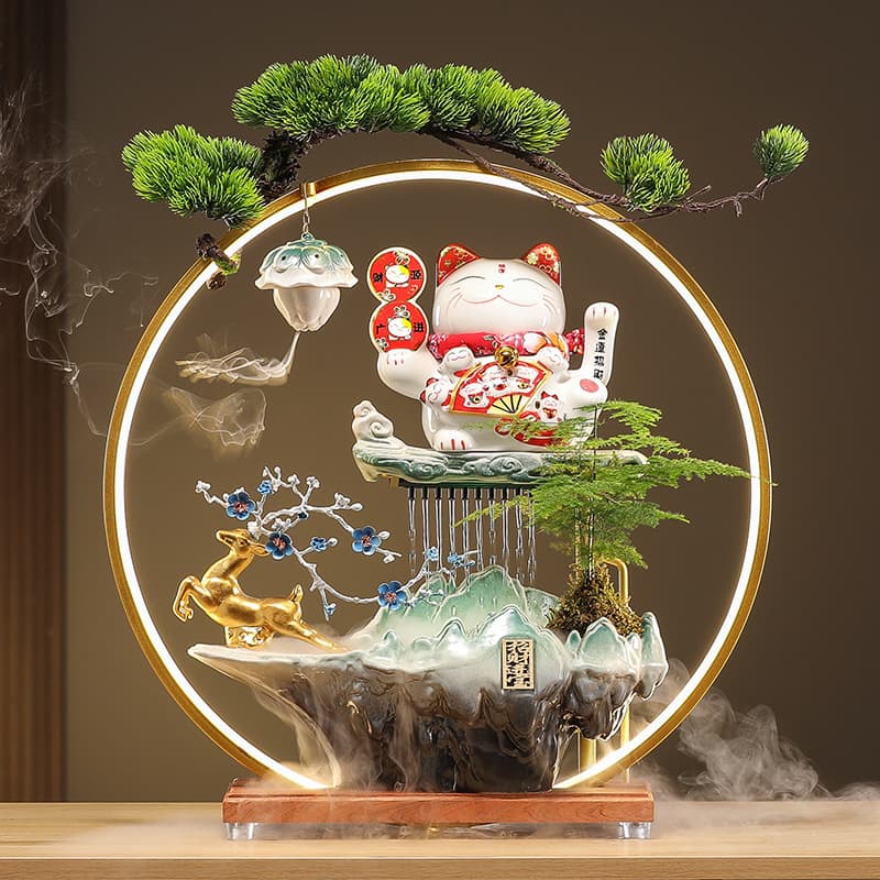 Desktop Flowing Water Lucky Cat Decoration - Housewarming Gift for Living Room, New Home Decor, Business Opening Fortune