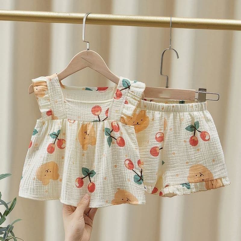 Girls' Pajama Set for Toddlers and Kids Summer Thin Vest and Shorts Outfit for Home and Outdoor Wear