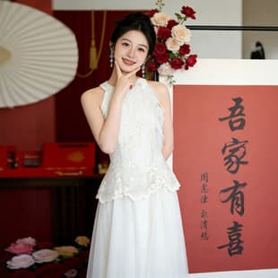 New Chinese Style Halter Neck Dress Engagement Certificate Registration Petite White Dress Western Dress Daily Wear Light Wedding Dress