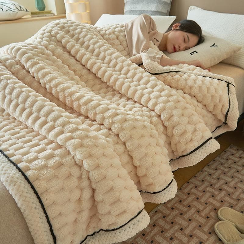 Extra Thick Lamb Fleece Throw Blanket, Home Use Nap Blanket, Double-Sided Raschel Coral Fleece, Milk Fleece
