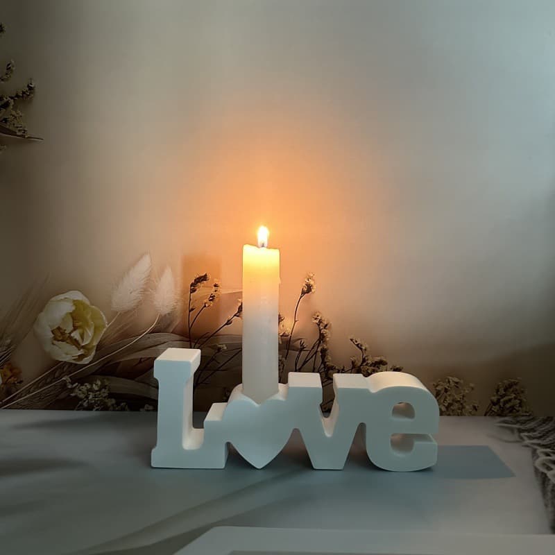 S0126 LOVE Letter Long Candle Holder Desktop Decoration Cement Plaster Mold DIY Silicone Mold