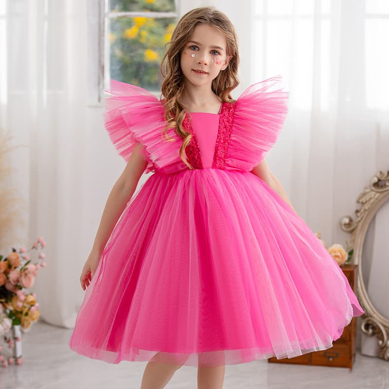 Cross-border dress with flying sleeves, puffy princess dress, flower girl, small wedding dress, girl's festival piano catwalk performance costume
