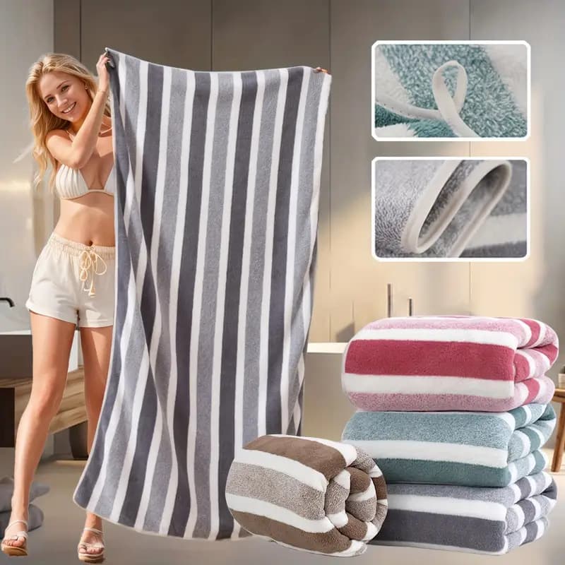 High-density coral fleece wide strip bath towel, printed absorbent towel, thickened large bath towel, export towel temu