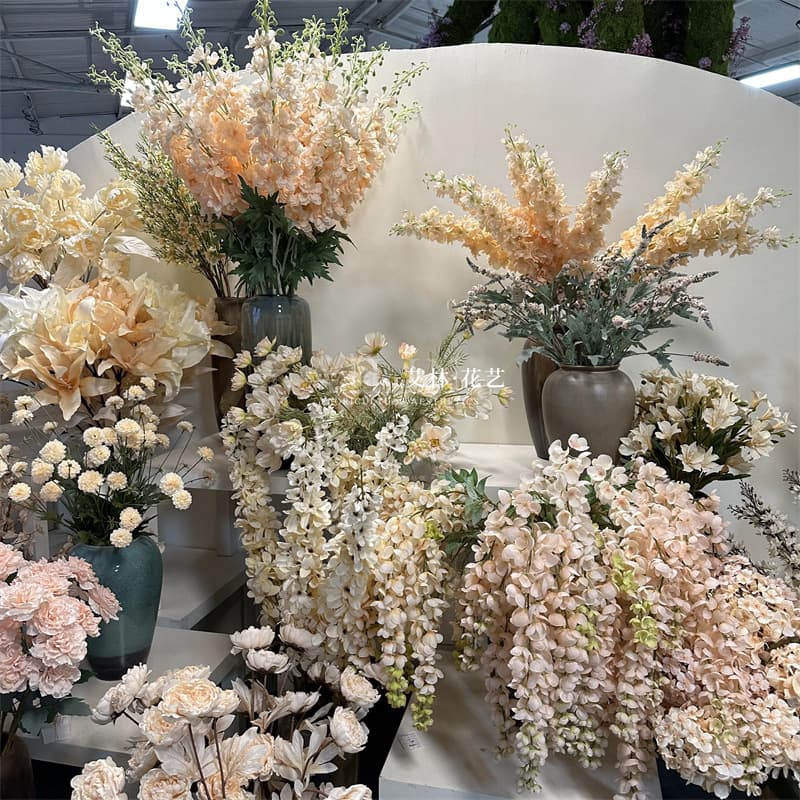 [Champagne Floral] Artificial Hydrangea Rose Arrangement Plastic Foliage Hanging Ceiling Decoration Wedding Venue