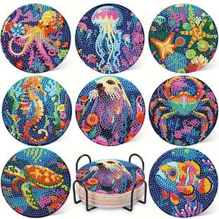 Diamond Painting Accessories DIY Point Drill Placemat Acrylic 4-Piece Set Creative Mandala Ocean Animal Handmade Decoration