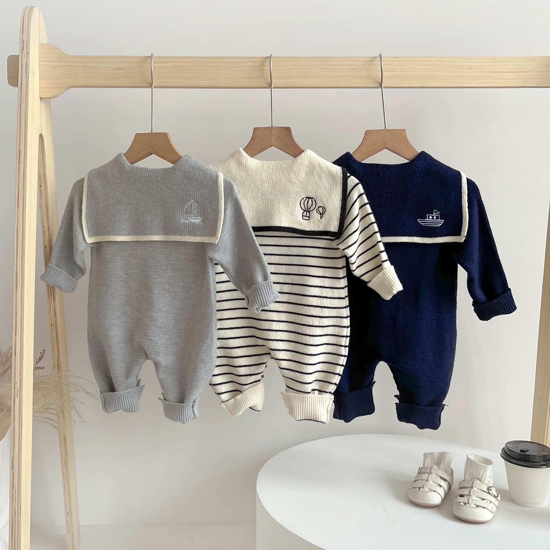 Baby Clothes Fall Winter 2026 New Sailor Collar Knitted Bodysuit for Boys and Girls Infant Romper Toddler Jumpsuit for Outings Crawling