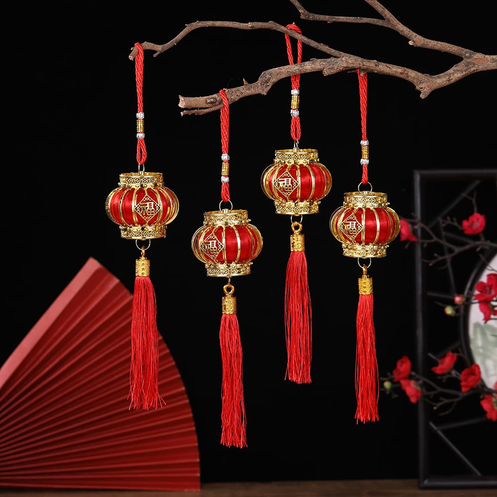 In-Stock New Lanterns with Silk Thread, Spring Festival Entry Door Lucky Bag Hanging Ornament, Housewarming Decoration, Blessing Character Harvest Hanging Piece