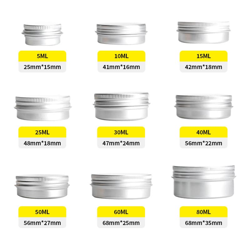 Hot-selling in-stock wholesale: 5-250ml food-grade hand cream and candle aluminum tins; cosmetic creams and ointments in small metal aluminum containers.