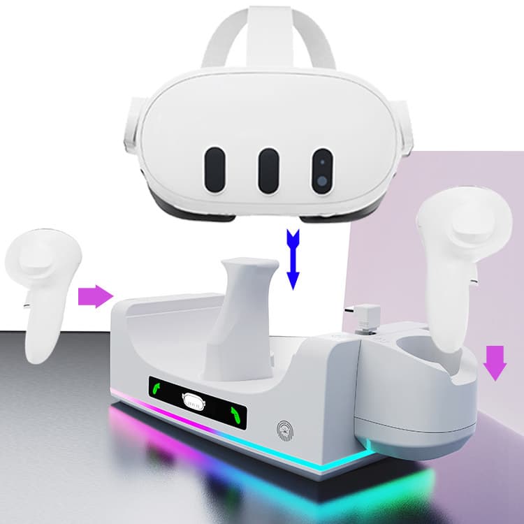 Meta Quest 3S VR Headset Controller Charging Dock, Universal Wall-Mounted Stand for Quest 3 with RGB Light
