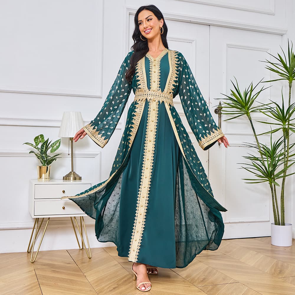 MT316 Cross-Border Women's Cardigan Two-Piece Set Long Dress Party Evening Gown Long-Sleeve Women's Dress