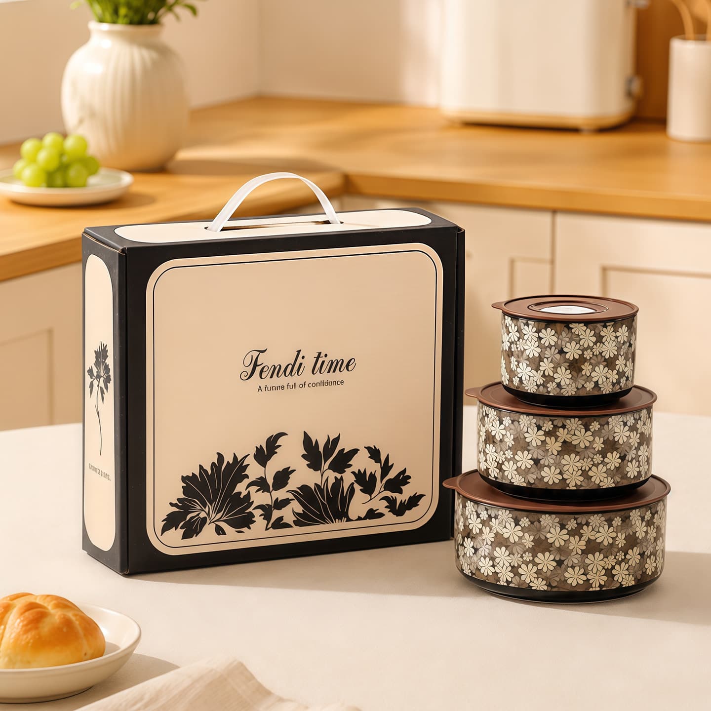 Food-Grade Ceramic Fresh-Keeping Bowl 3-Piece Set Airtight with Lids Large Capacity Instant Noodle Bowl Set Fresh-Keeping Lunch Box Wholesale