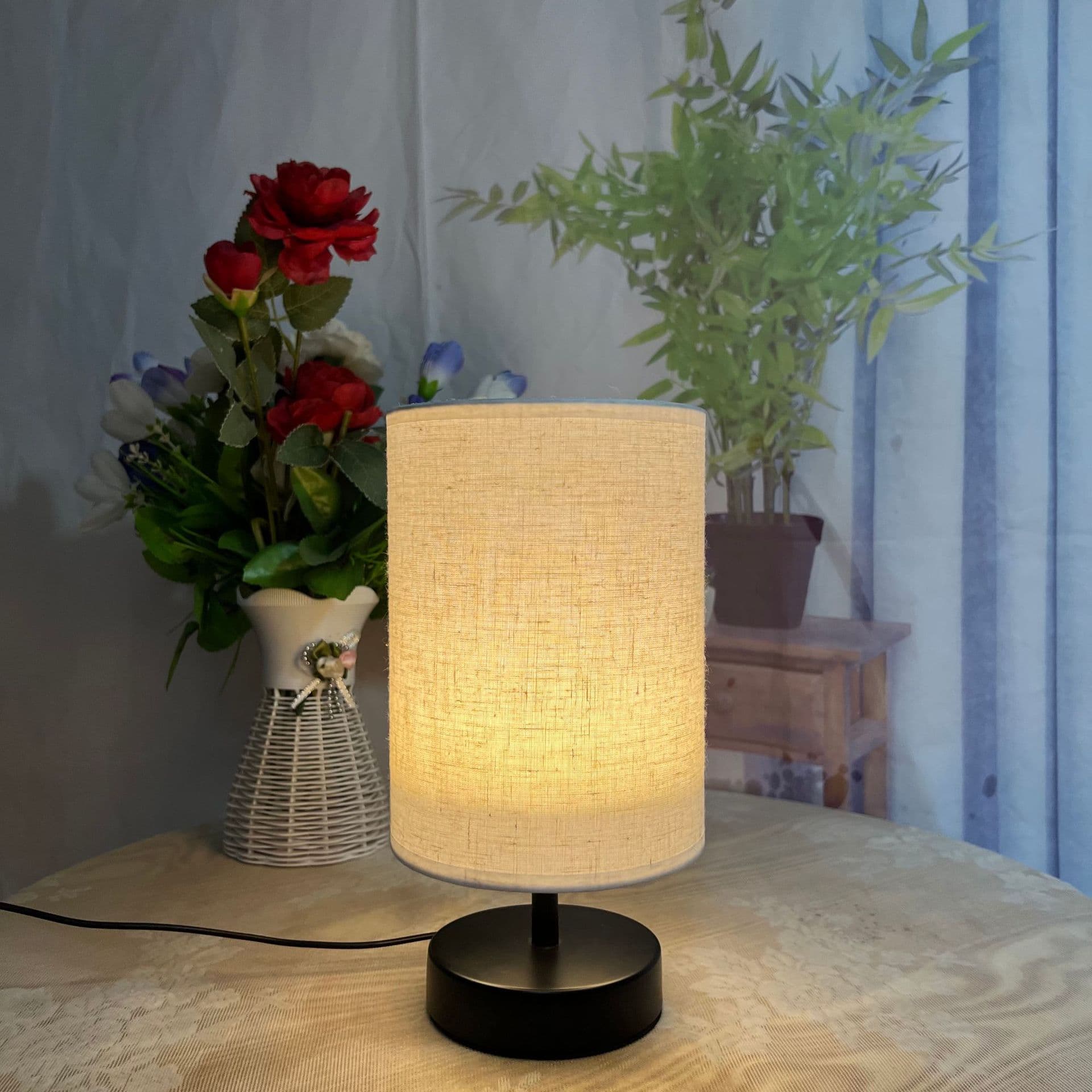 Bedroom minimalist bead night light set, bedside decoration, eye-protecting LED fabric lamp, popular for home use across borders.