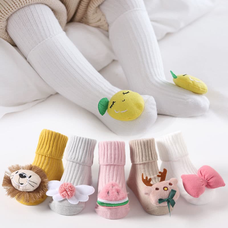 Baby Socks Spring Autumn New Double Needle Cartoon Socks Anti-Slip Dot Glue Floor Socks Ins Newborn Socks Cotton