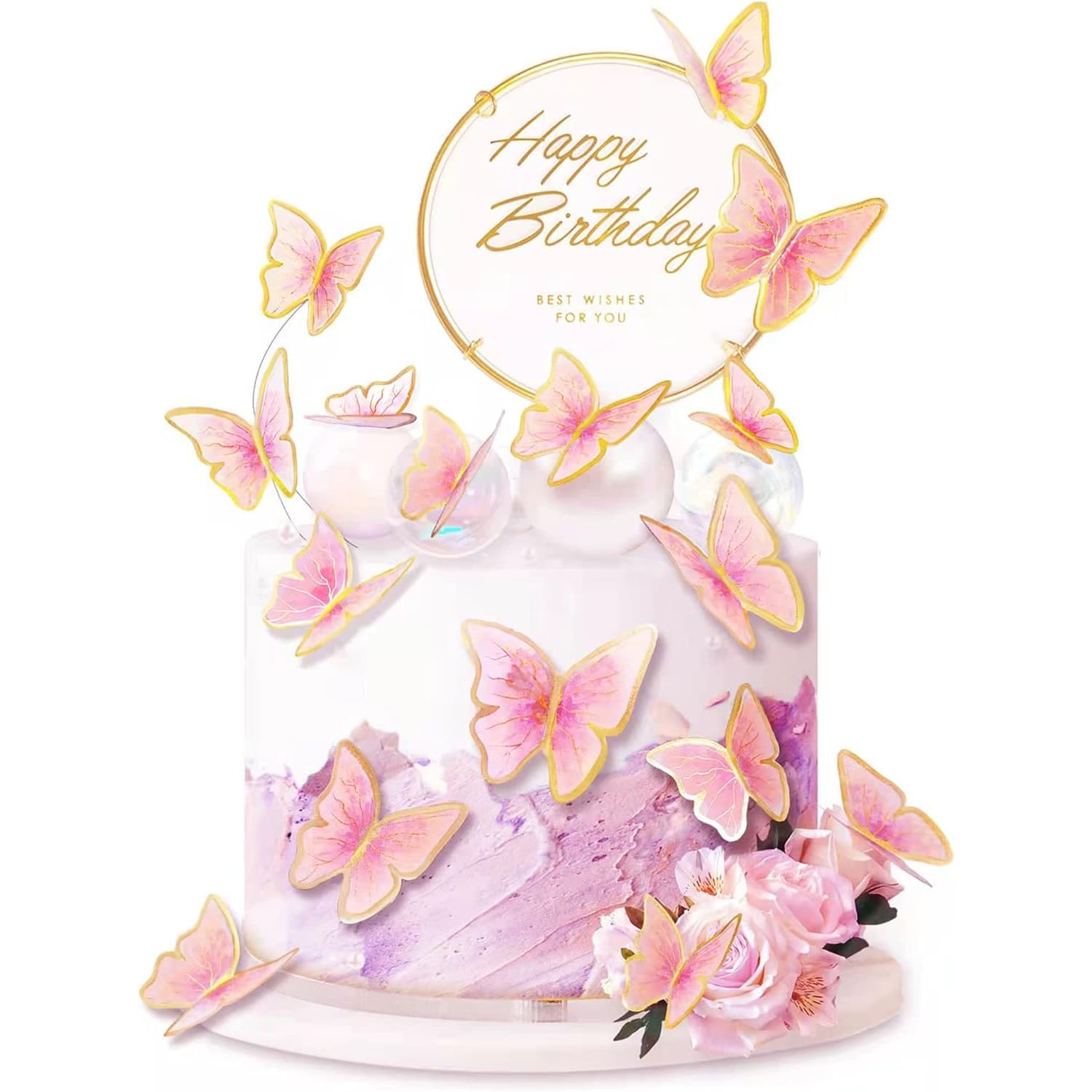 11 pieces of birthday cake decoration inserts, bronzing butterfly cake inserts, ins internet celebrity baking desserts, decorated butterflies