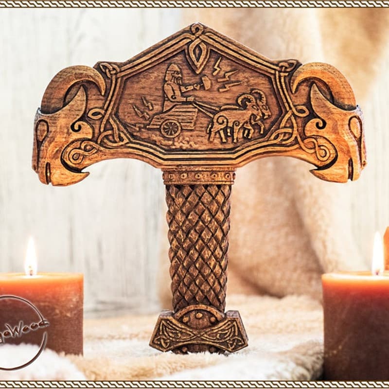 Thor's Hammer Asatru Viking Altar Thor Goat Resin Craft Pagan Style