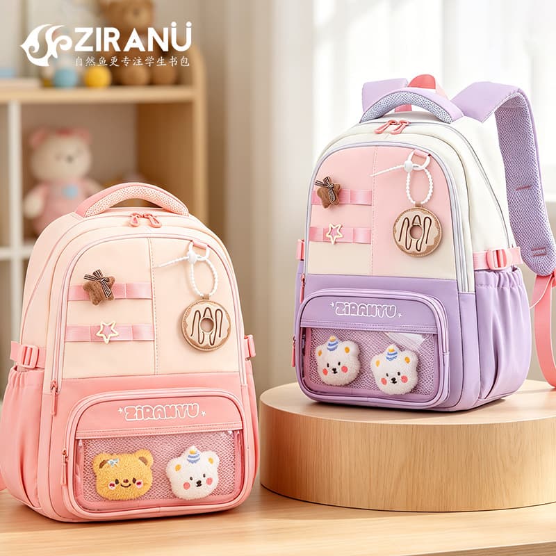 Girls' Cartoon Doll Backpack for Elementary School Girls Grades 1-3, Waterproof Multi-Layer Storage Lightweight School Backpack