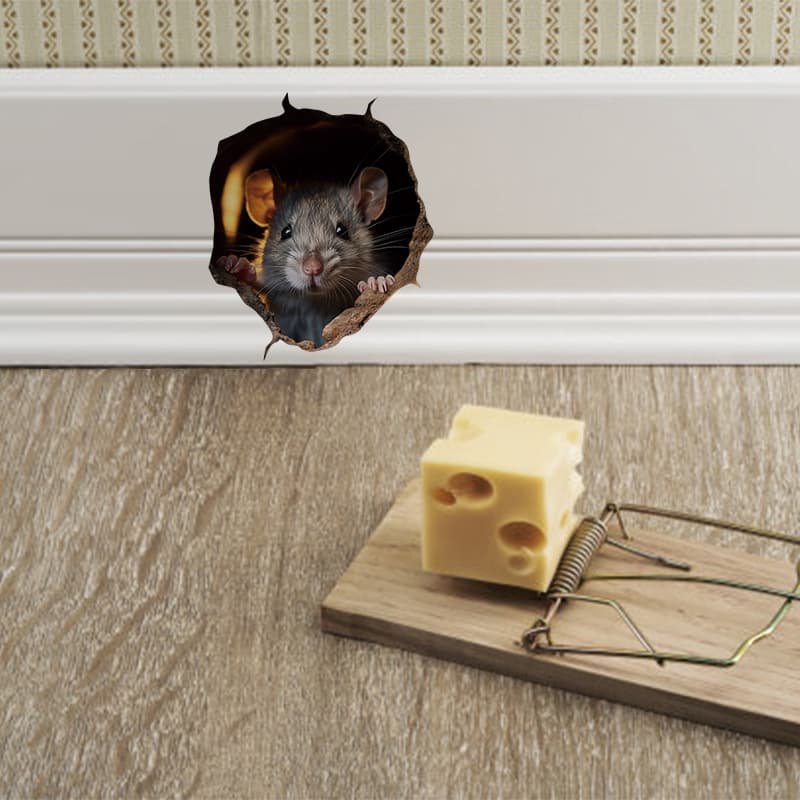 Cross-border CH15003 3D Stereoscopic Breaking Wall Mouse Self-Adhesive Sticker Room Living Room Decoration Beautifying Wall Sticker