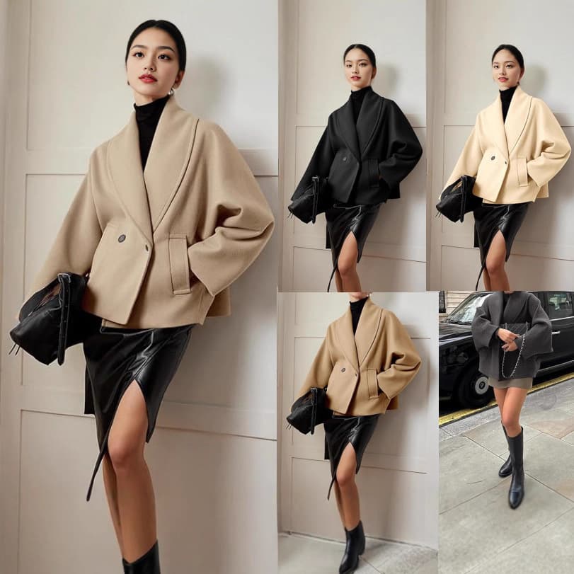 Women's Winter Jacket Pea Coat for Petite Women, Notched Lapel Double-Breasted Outerwear, European and American Style Fall/Winter Coat