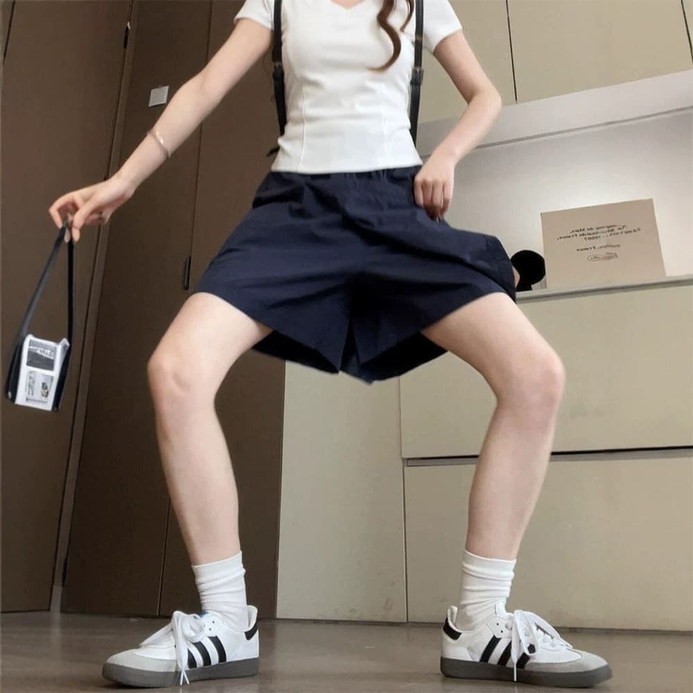 Navy Blue Workwear Skirt Pants for Women, Summer 2026 New Style, Loose Wide-Leg Five-Point Mid-Length Casual Yamamoto Ice Silk Shorts