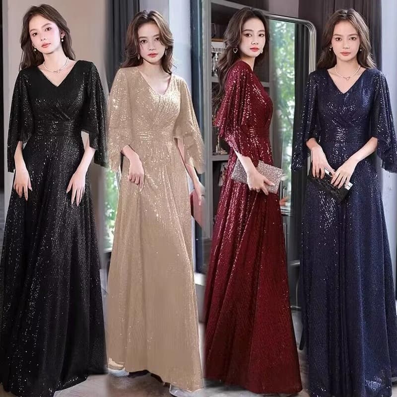 Sequin Evening Dress for Women 2024 New Style Elegant Party Long Dress Host Performance Bridesmaid Toast Dress Chorus Gown