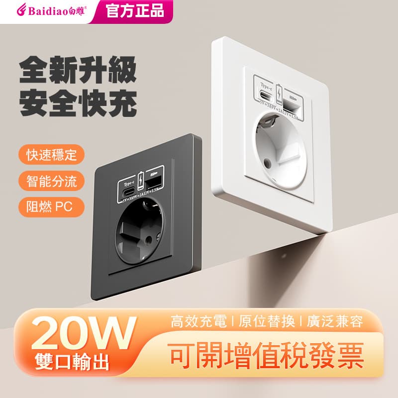 Customized foreign trade white European standard European socket USB+C20W fast charging European standard European Russian dual CE certification