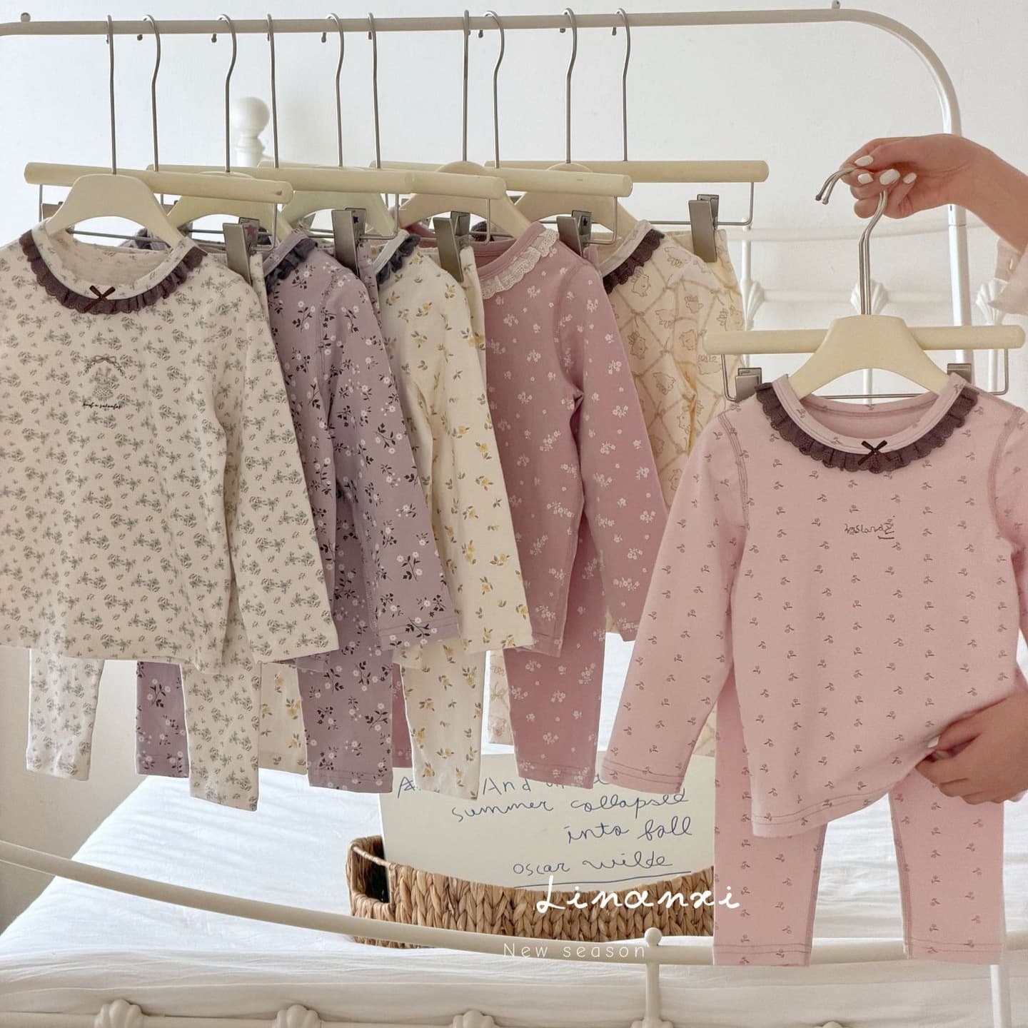 8101 Children's Autumn Pajama Set 2026 New Girl Lycra Cotton Class A Lace Homewear Long Sleeve Long Pants Floral