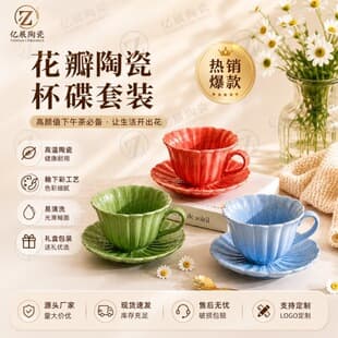Nordic Style 3D Petal Design Niche Women's High Aesthetic Exquisite Ceramic Coffee Cup and Saucer Set