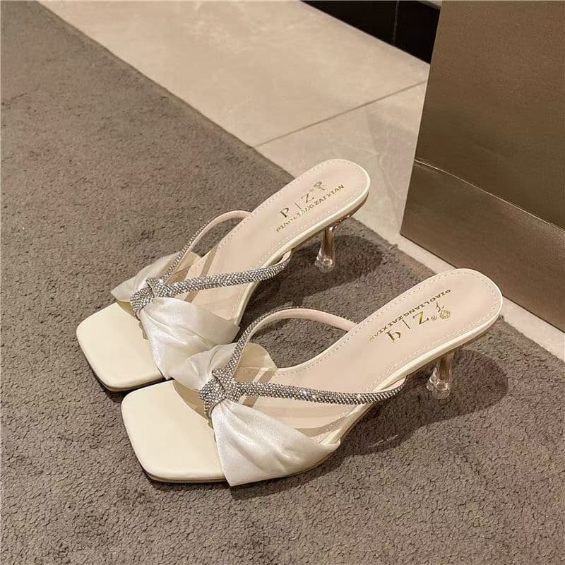 Transparent Crystal Heel High Heel Sandals 2025 Summer New Sexy One-Strap Rhinestone Fashion Slide Sandals