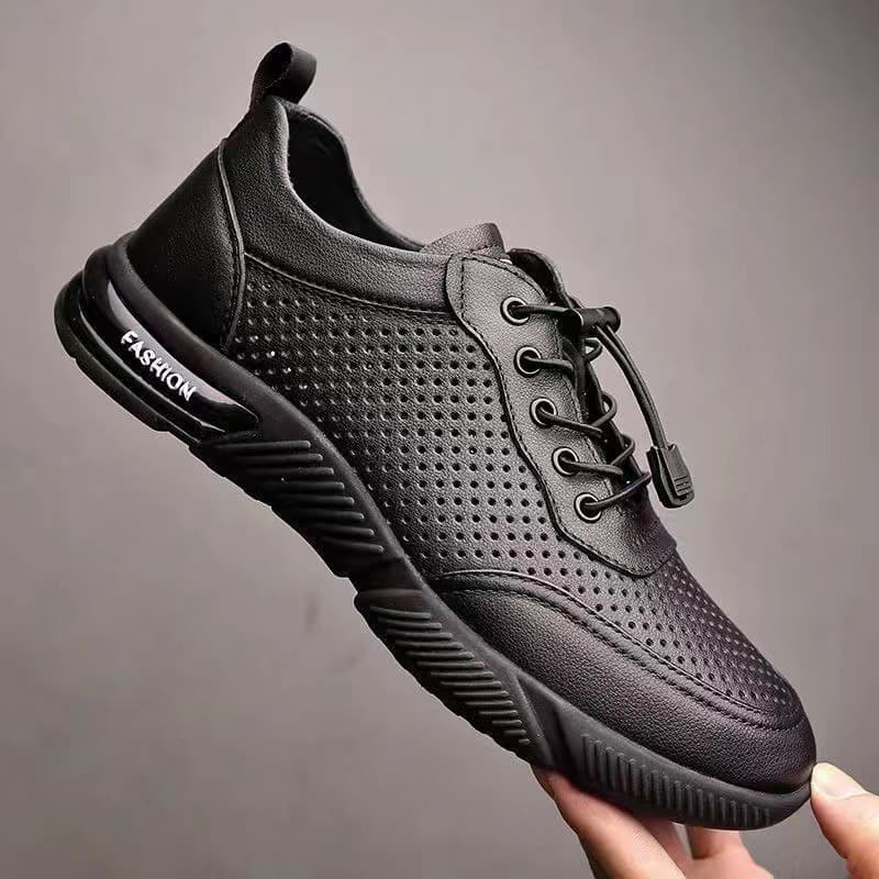 Breathable Leather Shoes for Men Spring Summer New Perforated Casual Loafers Soft Sole Soft Upper Slip-On Shoes Men Cross-Border