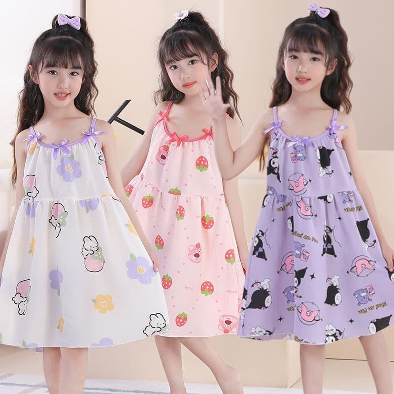 New Girls' Nightgown Pajamas Children's Princess Style Older Kids Kuromi Strap Vest Homewear Melody Pajamas
