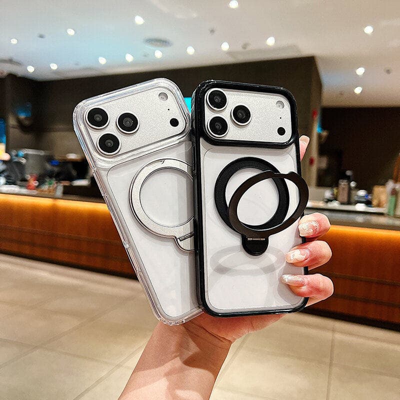 Compatible with iPhone 17 Pro Max Transparent Magnetic 360° Rotating Bracket Phone Case 16 Pro Shockproof Case